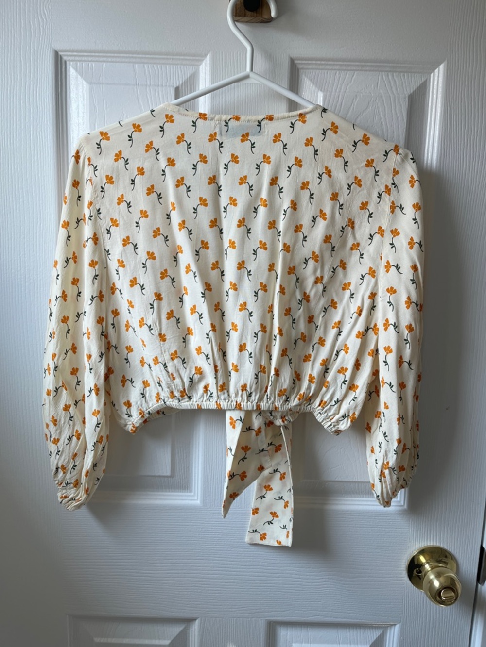 Faithfull the Brand Cream Floral Tie-Front Crop Blouse - Picture 5 of 5